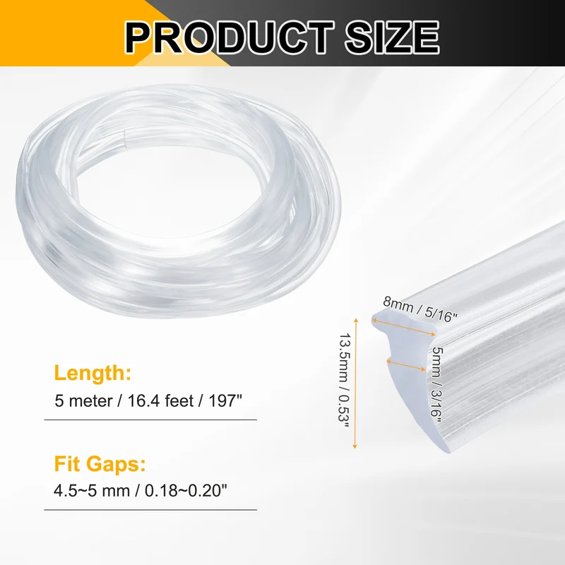 Weather Stripping Door Seal Crescent-Shaped 3/16" Slot 16.4Ft Clear
