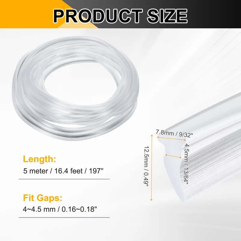 Weather Stripping Door Seal Crescent-Shaped 13/64" Slot 16.4Ft Clear