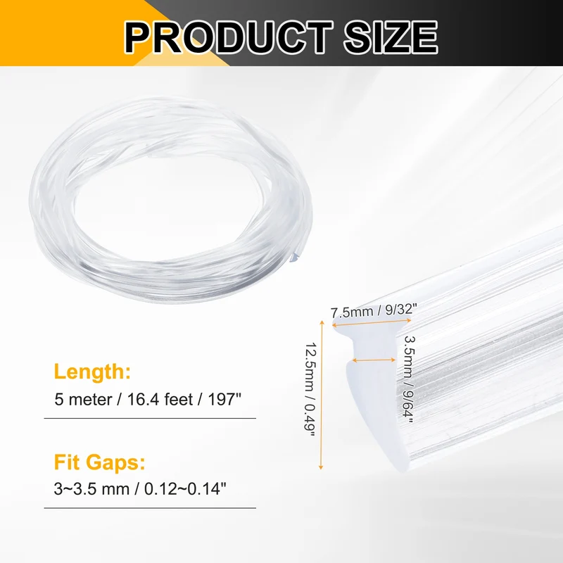 Weather Stripping Door Seal Crescent-Shaped 9/64" Slot 16.4Ft Clear