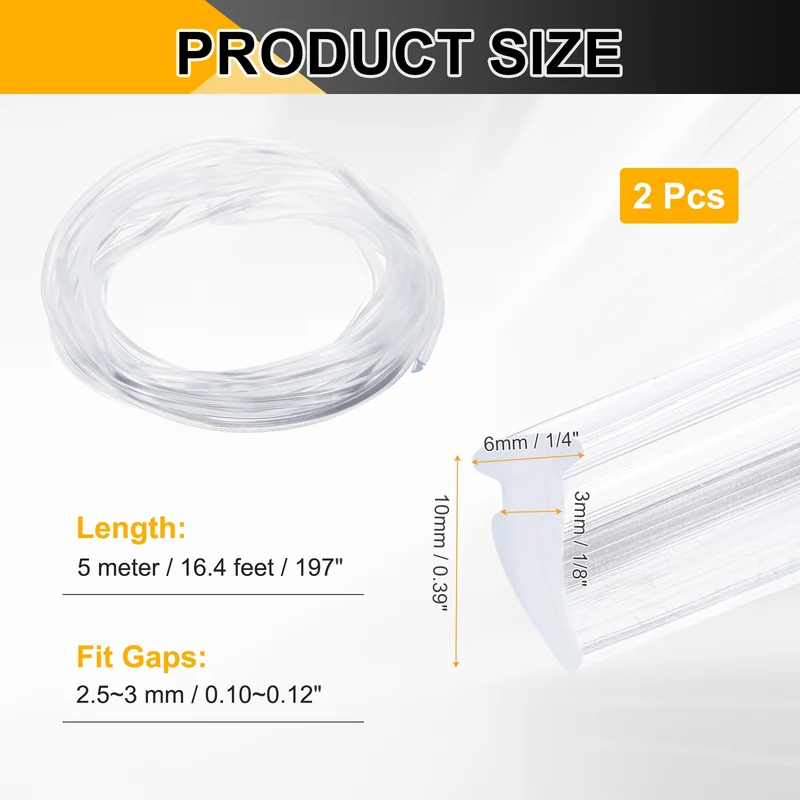 2Pcs Weather Stripping Door Seal Crescent-Shaped 1/8" Slot 16.4Ft Clear