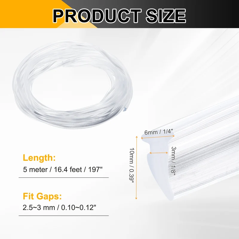 Weather Stripping Door Seal Crescent-Shaped 1/8" Slot 16.4Ft Clear