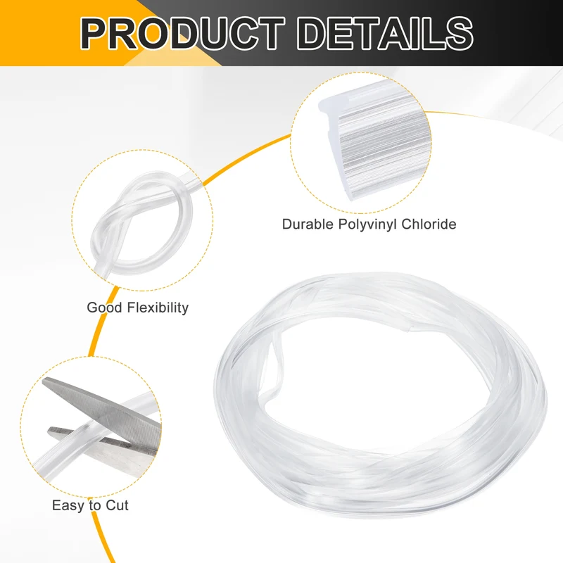 2Pcs Weather Stripping Door Seal Crescent-Shaped 3/32" Slot 16.4Ft Clear
