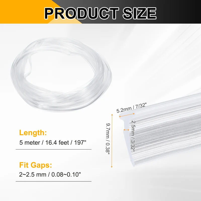 Weather Stripping Door Seal Crescent-Shaped 3/32" Slot 16.4Ft Clear