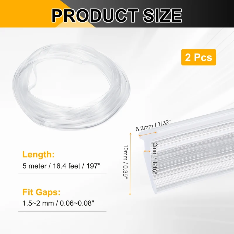 2Pcs Weather Stripping Door Seal Crescent-Shaped 1/16" Slot 16.4Ft Clear