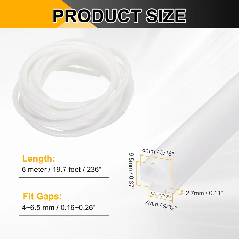 Weather Stripping Door Seal 5/16" Wide D-Shape Silicone 9/32" Slot 19.7Ft White