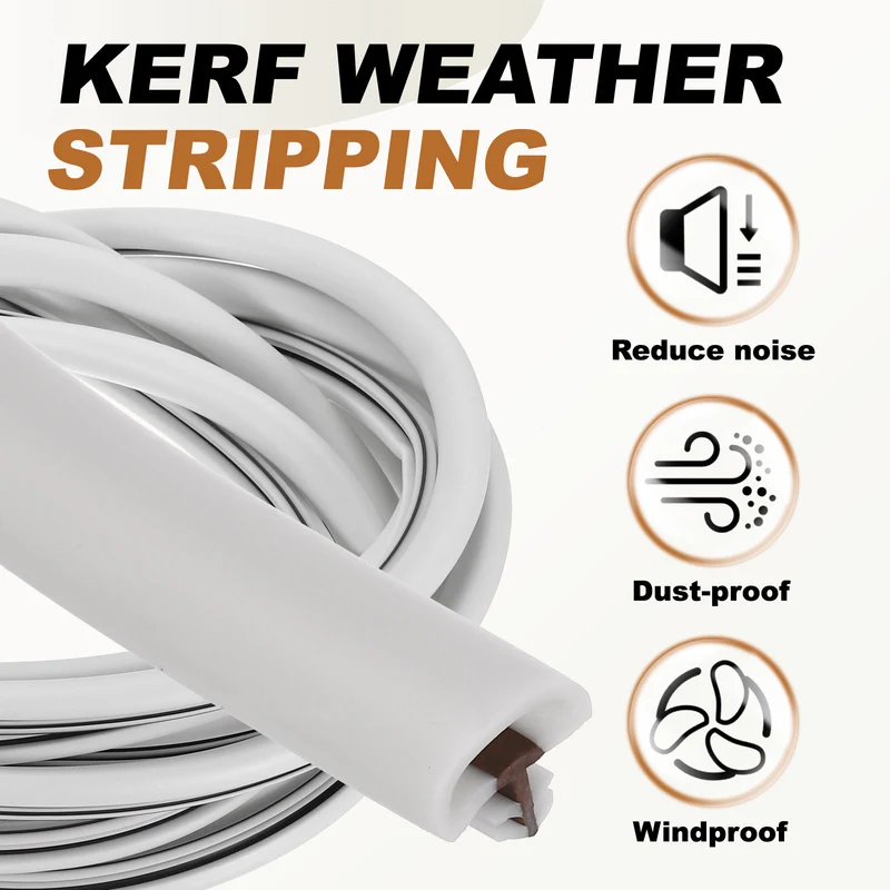 Kerf Weather Stripping Seal Strip, 16.4ft x 3/8" - Weatherstrip Seal, White