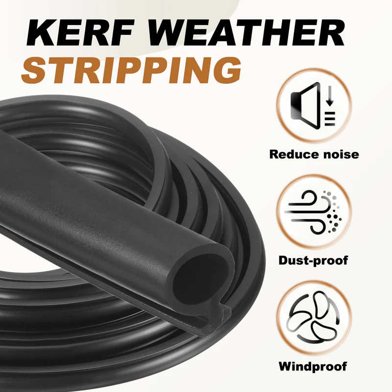Kerf Weather Stripping Seal Strip (32.8ft x 3/8") - Bulb Bubble, Black