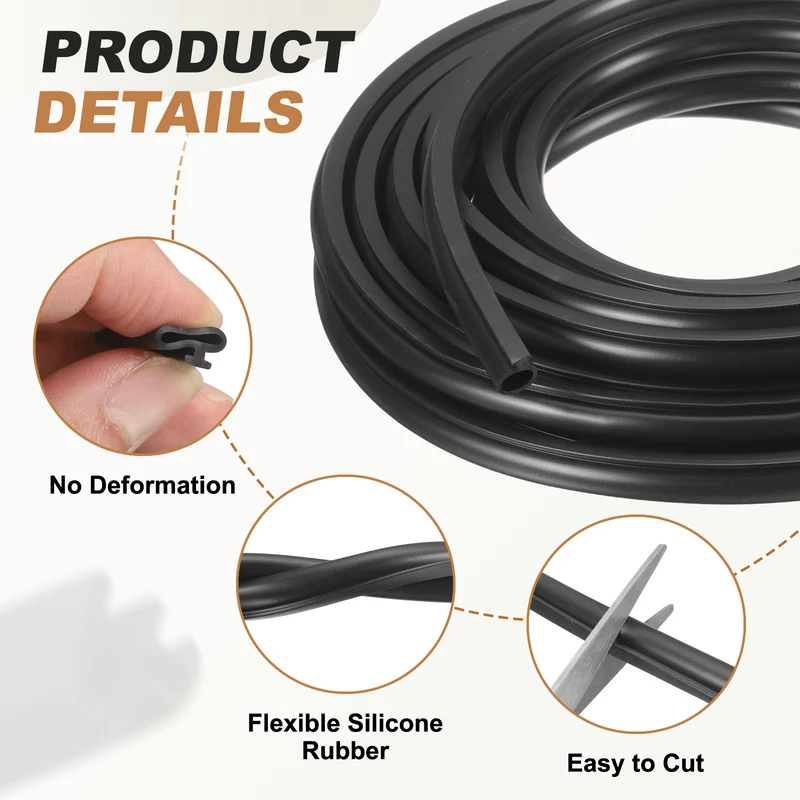 Kerf Weather Stripping Seal Strip (19.68ft x 3/8") - Bulb Bubble, Black