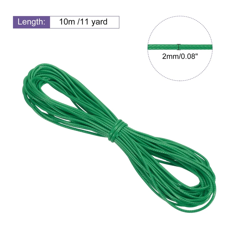 Green 2mm Waxed Cord 11 Yard Wax Bead Thread String for Jewelry Make