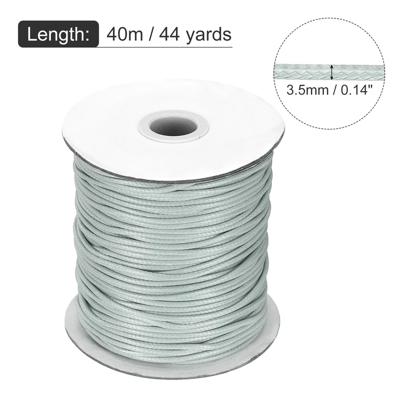 Waxed Cord 3.5mm Waxed Thread 44 Yard Wax String Leather Cord (Light Grey)