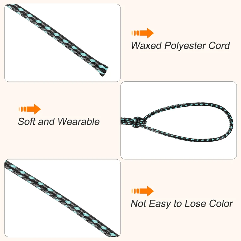 Waxed Cord 2mm Waxed Thread 87 Yard Wax String Leather Cord (Light Blue/Black)
