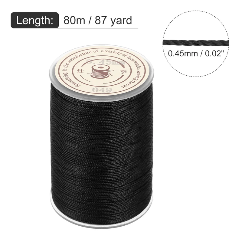 Waxed Cord 0.45mm Waxed Thread 87 Yard Wax String Leather Cord (Black)