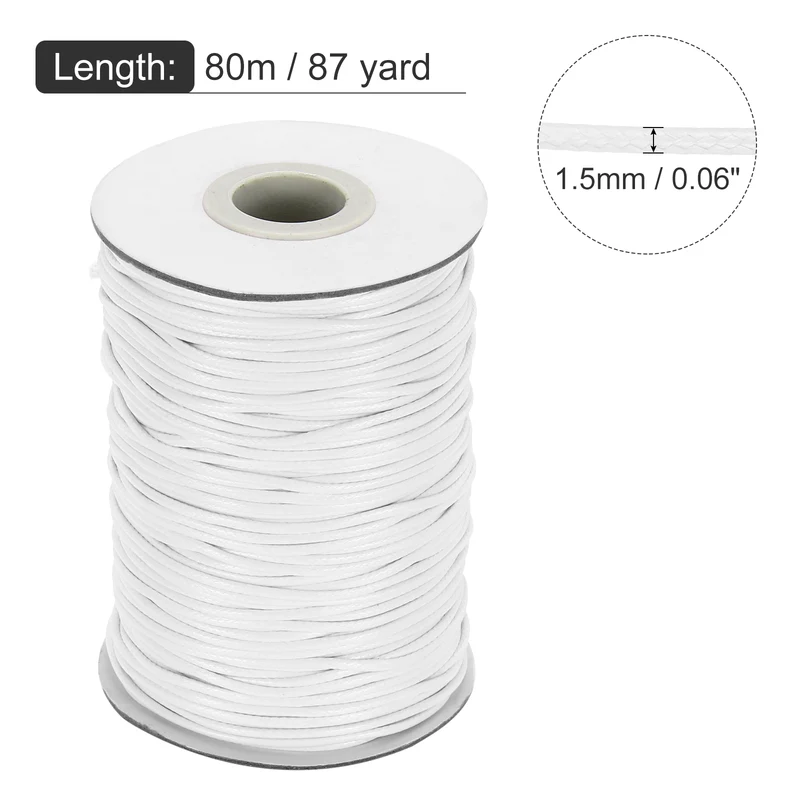 Waxed Cord 1.5mm Waxed Thread 87 Yard Wax String Leather Cord (White)