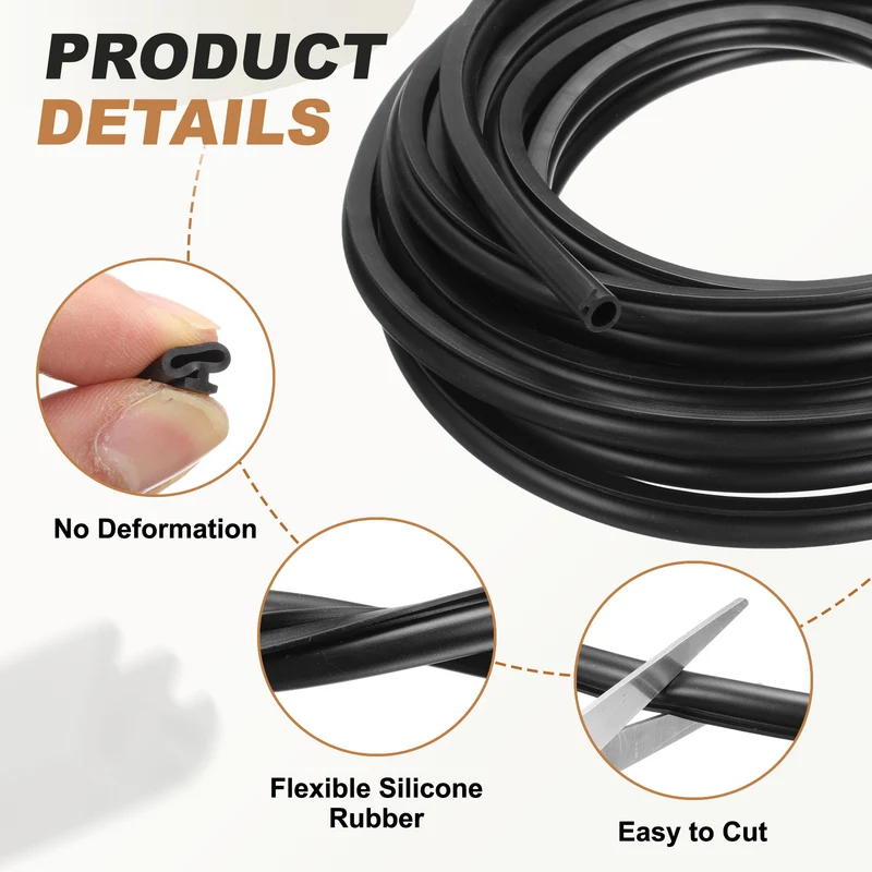 Kerf Weather Stripping Seal Strip (32.8ft x 5/16") - Bulb Bubble, Black