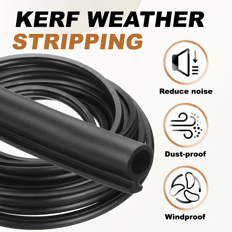 Kerf Weather Stripping Seal Strip (19.68ft x 5/16") - Bulb Bubble, Black