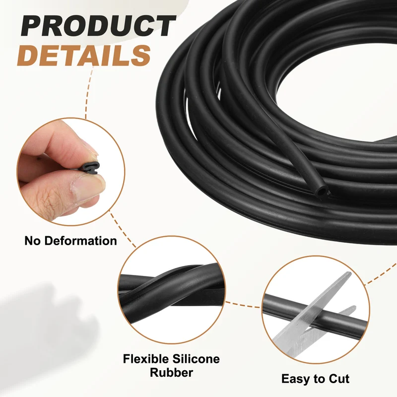 Kerf Weather Stripping Seal Strip (49.21ft x 1/4") - Bulb Bubble, Black