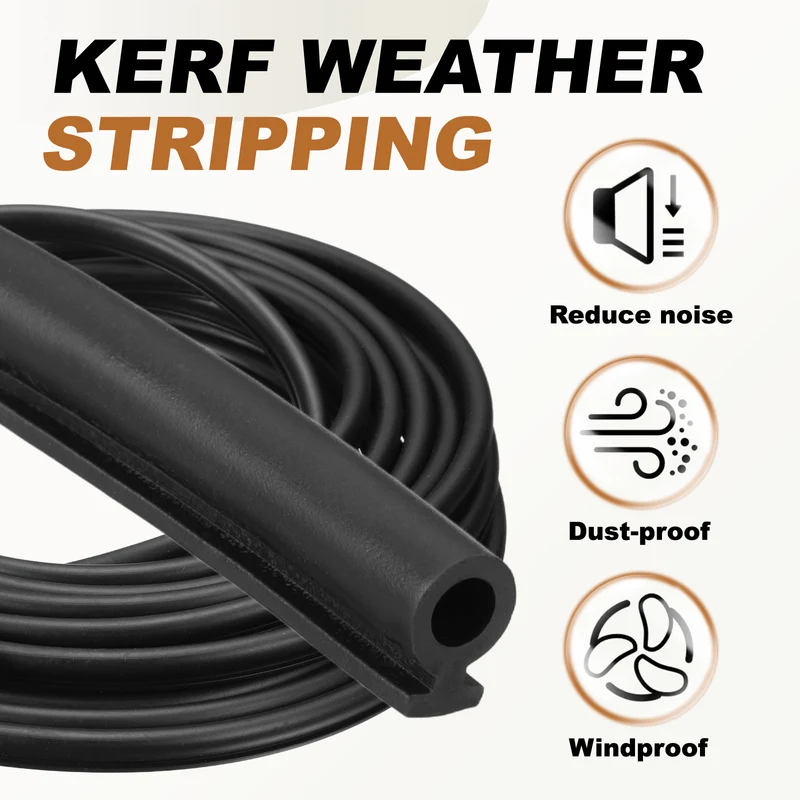 Kerf Weather Stripping Seal Strip (19.68ft x 1/4") - Bulb Bubble, Black
