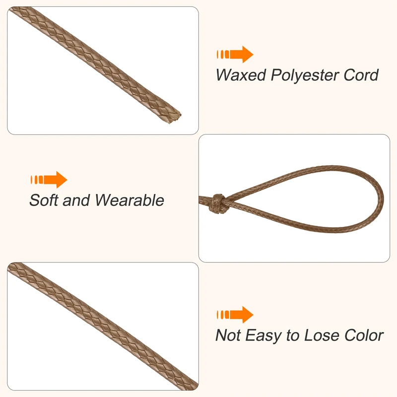 Waxed Cord 2.5mm Waxed Thread 87 Yard Wax String Leather Cord (Light Brown)