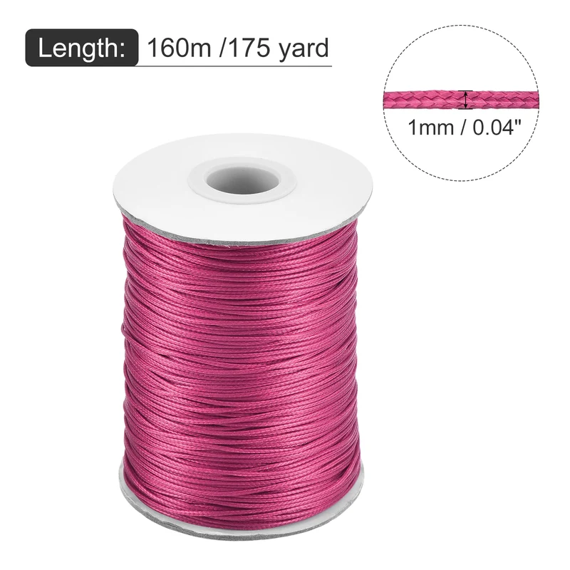 Rose Red 1mm Waxed Cord 175 Yard Wax Bead Thread String for Jewelry Making