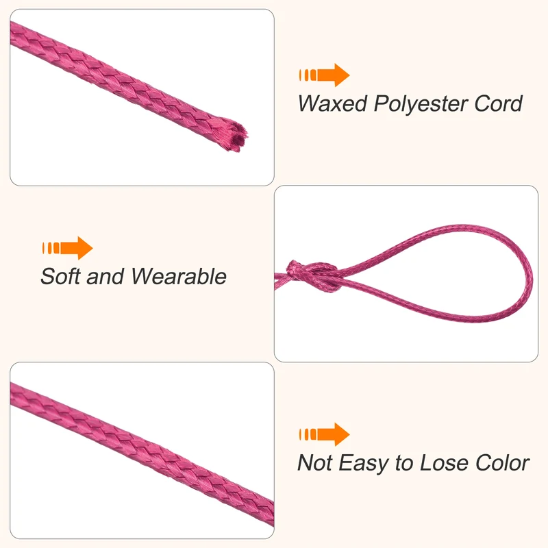 Rose Red 1mm Waxed Cord 175 Yard Wax Bead Thread String for Jewelry Making