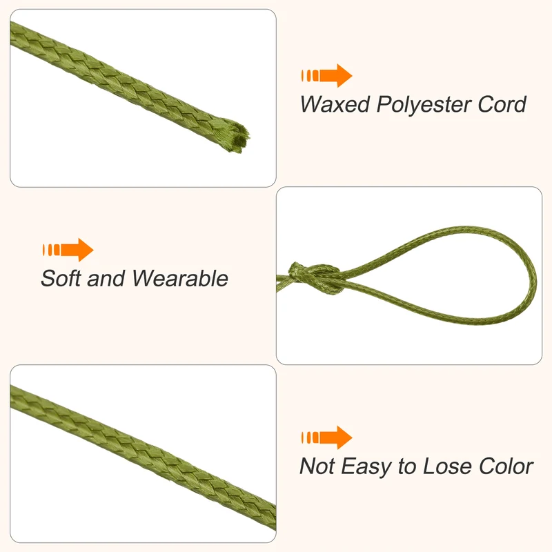 Army Green 1.5mm Waxed Cord 175 Yard Wax Bead Thread String for Jewelry Making
