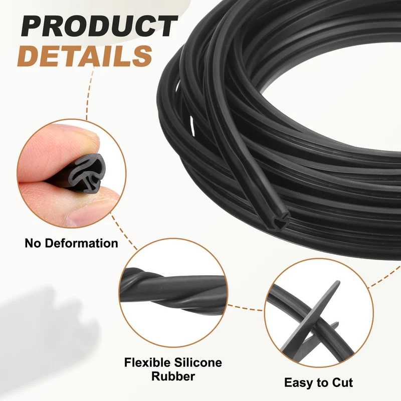 Kerf Weather Stripping Seal Strip (32.8ft x 5/16") - PO Shape Kerf, Black