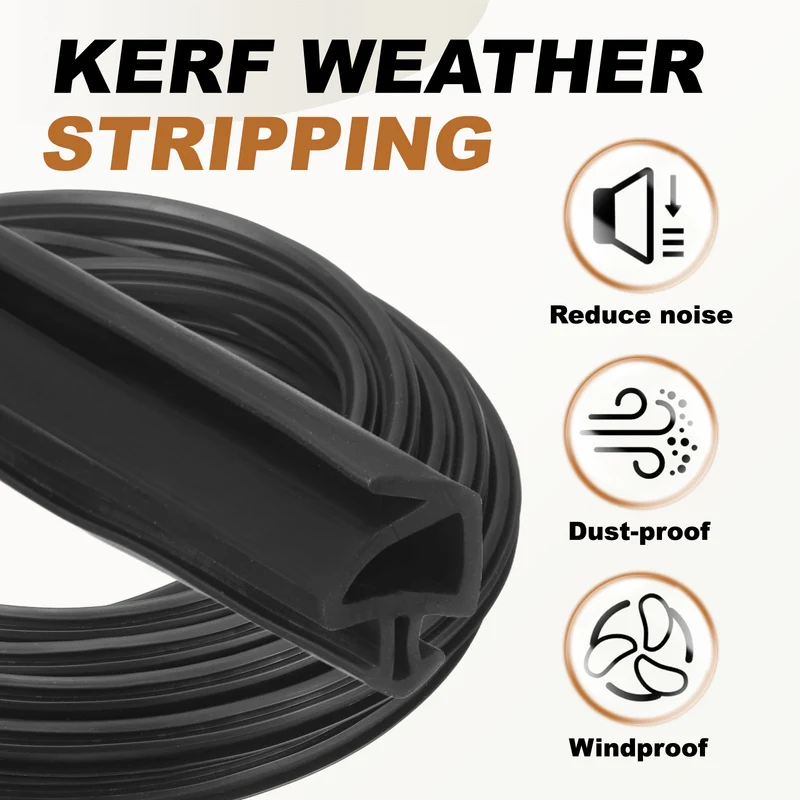Kerf Weather Stripping Seal Strip (19.68ft x 5/16") - PO Shape Kerf, Black