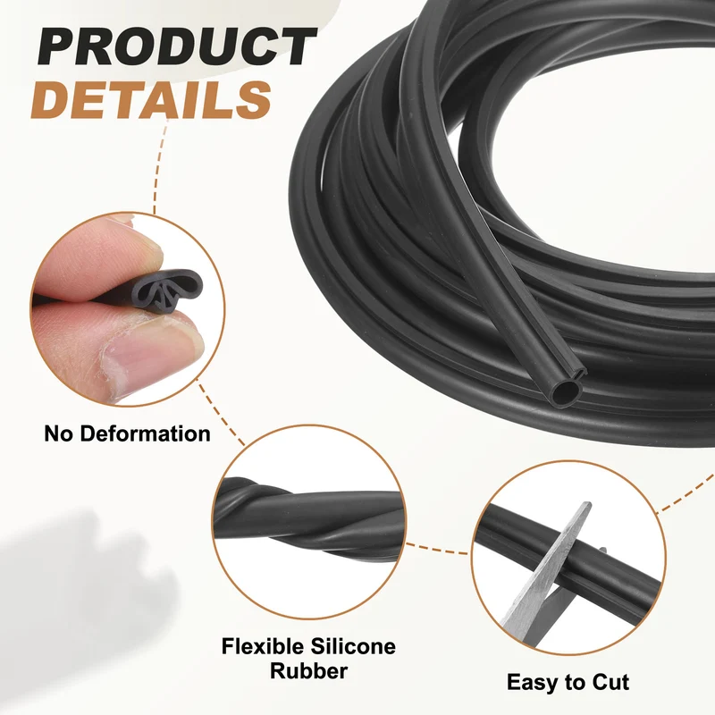 Kerf Weather Stripping Seal Strip (49.21ft x 3/8") - Bulb Bubble Kerf, Black