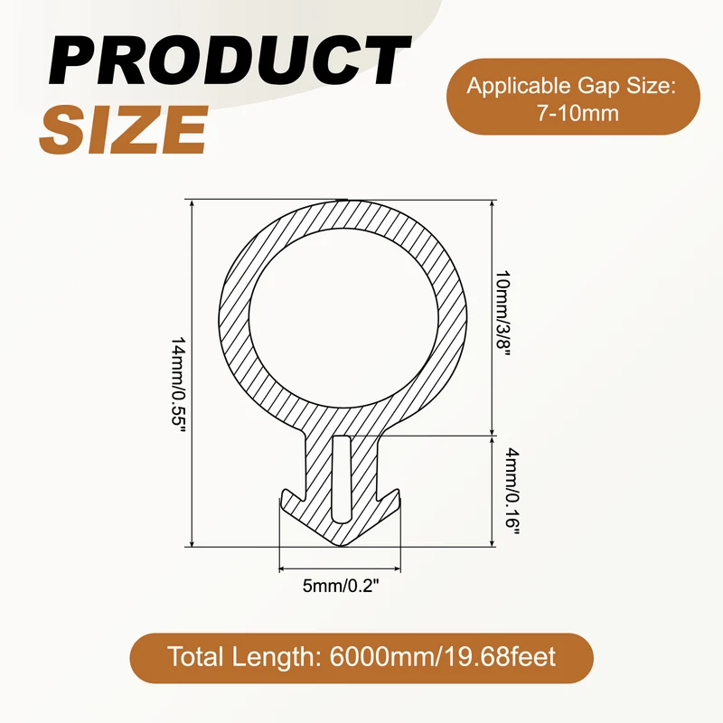 Kerf Weather Stripping Seal Strip (19.68ft x 3/8") - Bulb Bubble Kerf, Black