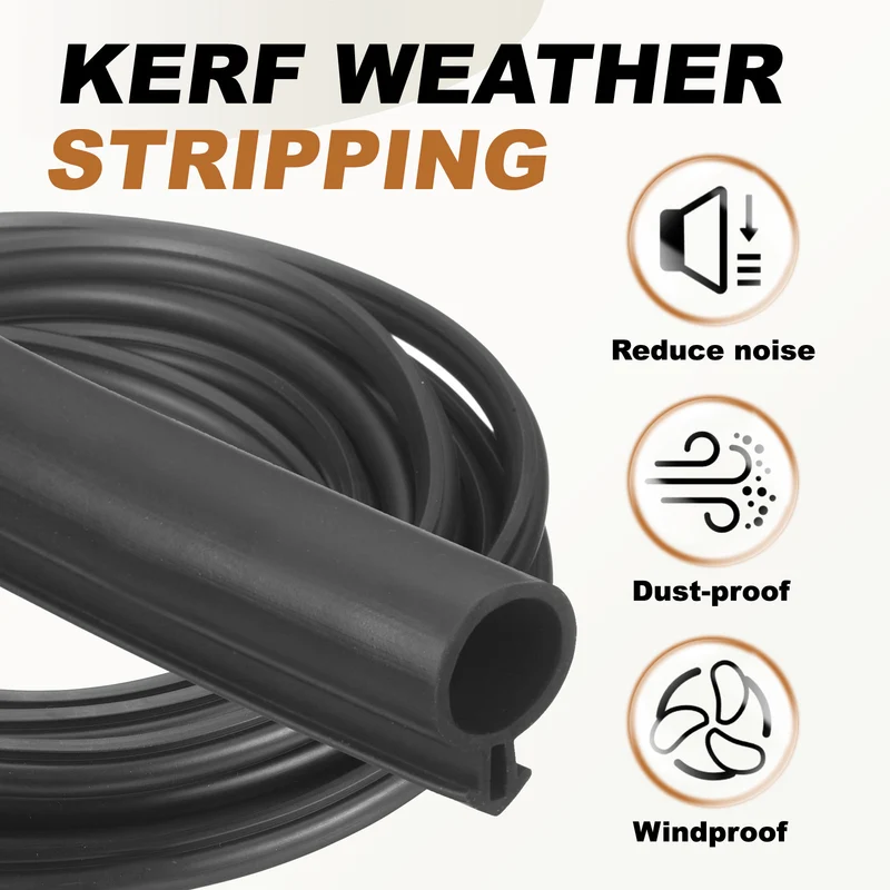 Kerf Weather Stripping Seal Strip (19.68ft x 3/8") - Bulb Bubble Kerf, Black