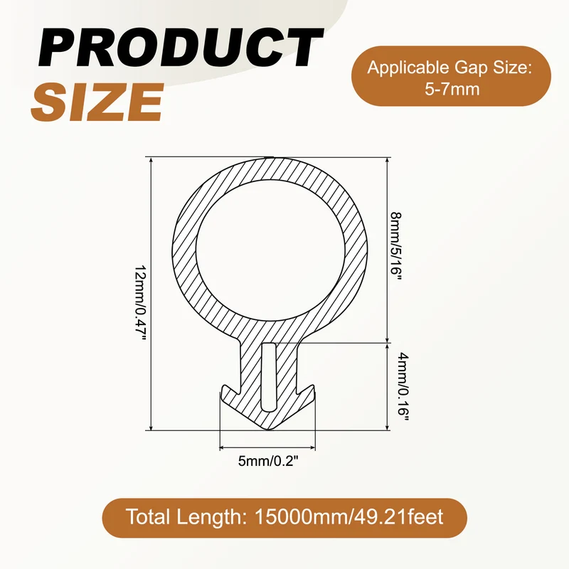 Kerf Weather Stripping Seal Strip (49.21ft x 5/16") - Bulb Bubble Kerf, Black