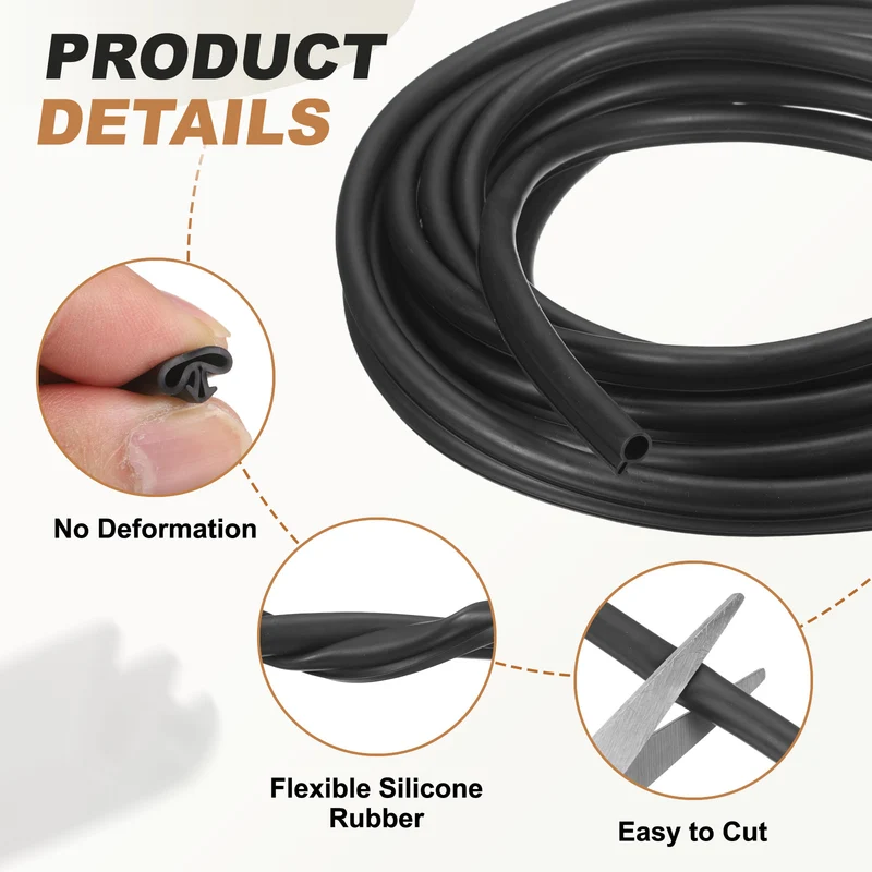 Kerf Weather Stripping Seal Strip (19.68ft x 5/16") - Bulb Bubble Kerf, Black
