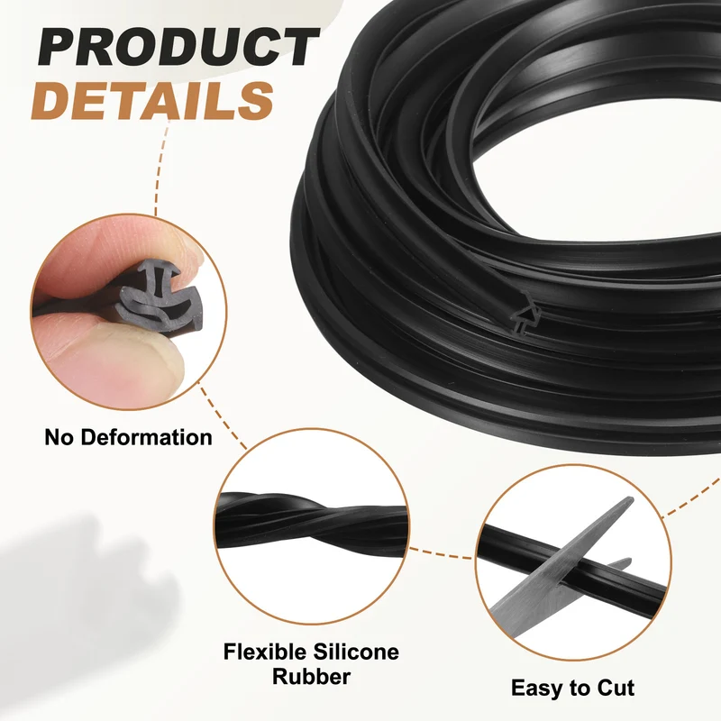 Kerf Weather Stripping Seal Strip (19.68ft x 5/16") - P Shape Kerf, Black