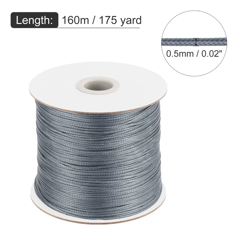 Dark Grey 0.5mm Waxed Cord 175 Yard Wax Bead Thread String for Jewelry Making
