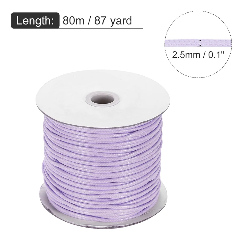 Light Purple 2.5mm Waxed Cord 87 Yard Wax Bead Thread String for Jewelry Making