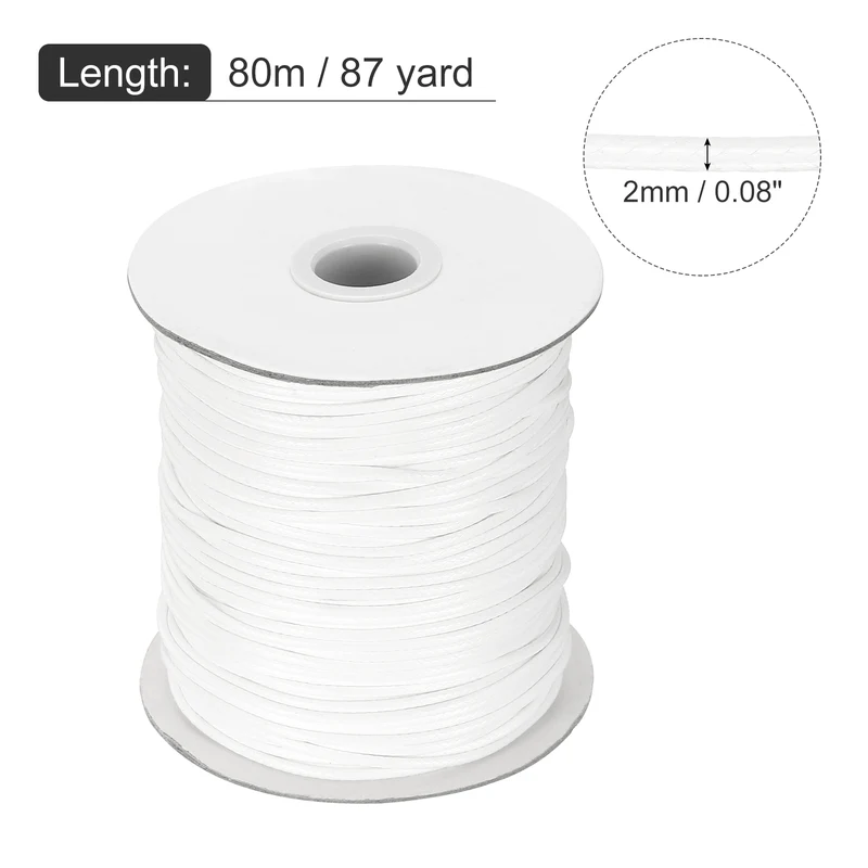 Waxed Cord 2mm Waxed Thread 87 Yard Wax String Leather Cord (White)