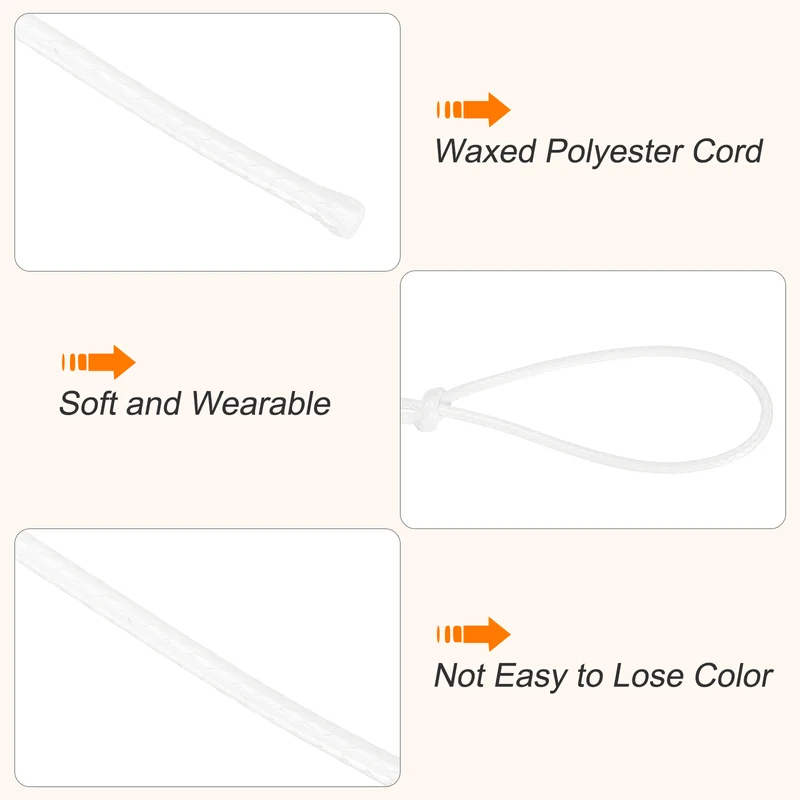 Waxed Cord 2mm Waxed Thread 87 Yard Wax String Leather Cord (White)