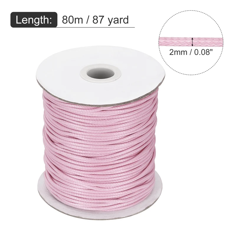 Waxed Cord 2mm Waxed Thread 87 Yard Wax String Leather Cord (Light Pink)