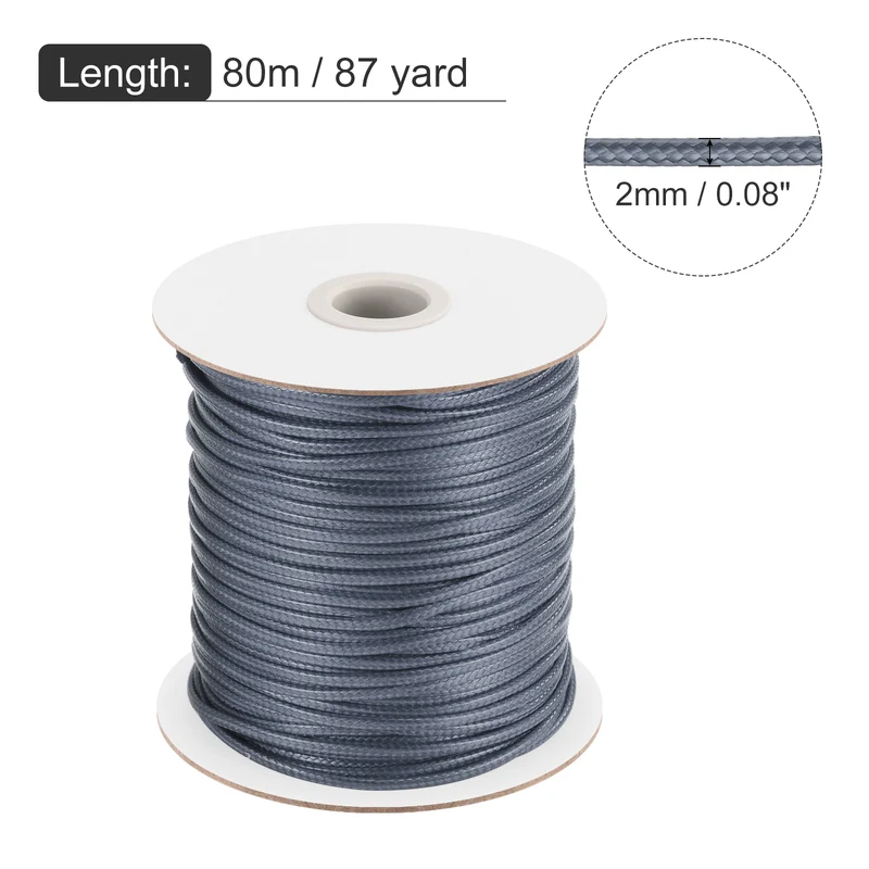 Dark Grey 2mm Waxed Cord 87 Yard Wax Bead Thread String for Jewelry Making