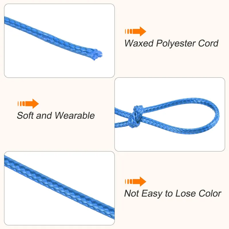 Bright Blue 2mm Waxed Cord 87 Yard Wax Bead Thread String for Jewelry Making
