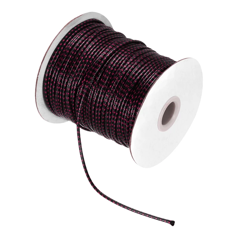 Waxed Cord 2mm Waxed Thread 87 Yard Wax String Leather Cord (Rose Red/Black)