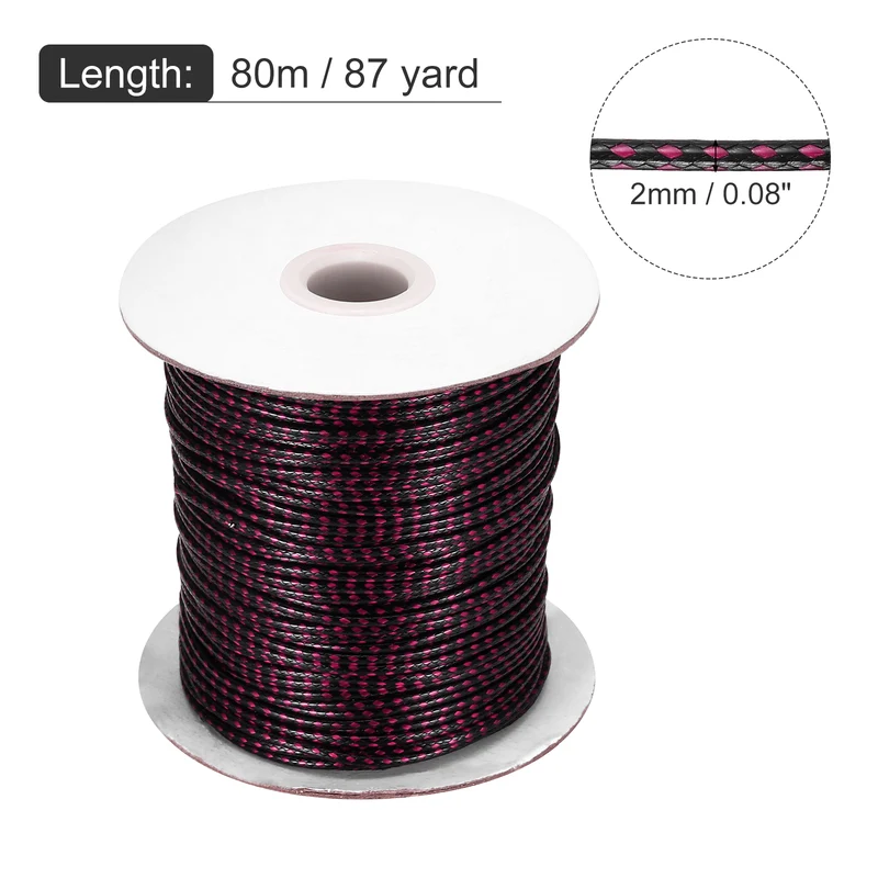 Waxed Cord 2mm Waxed Thread 87 Yard Wax String Leather Cord (Rose Red/Black)