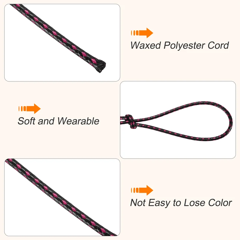 Waxed Cord 2mm Waxed Thread 87 Yard Wax String Leather Cord (Rose Red/Black)