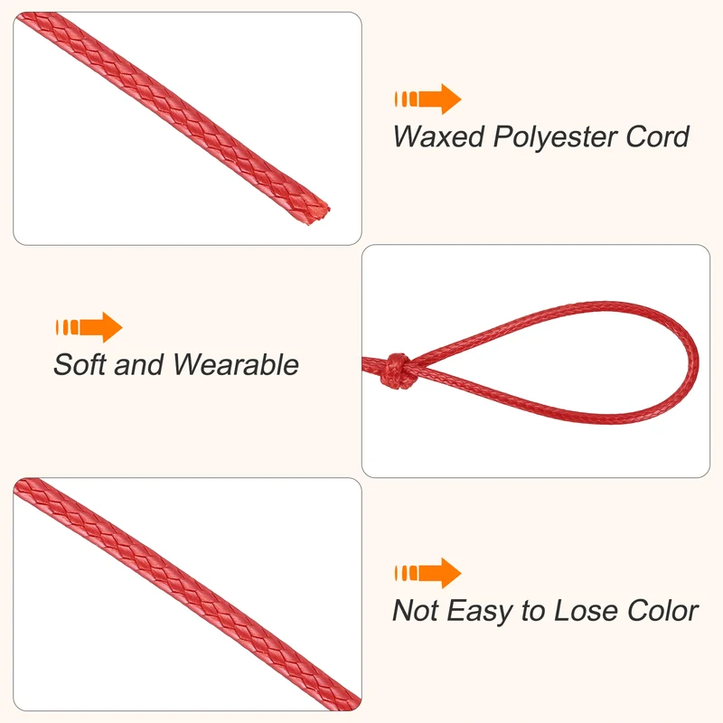 Waxed Cord 2mm Waxed Thread 87 Yard Wax String Leather Cord (Bright Red)