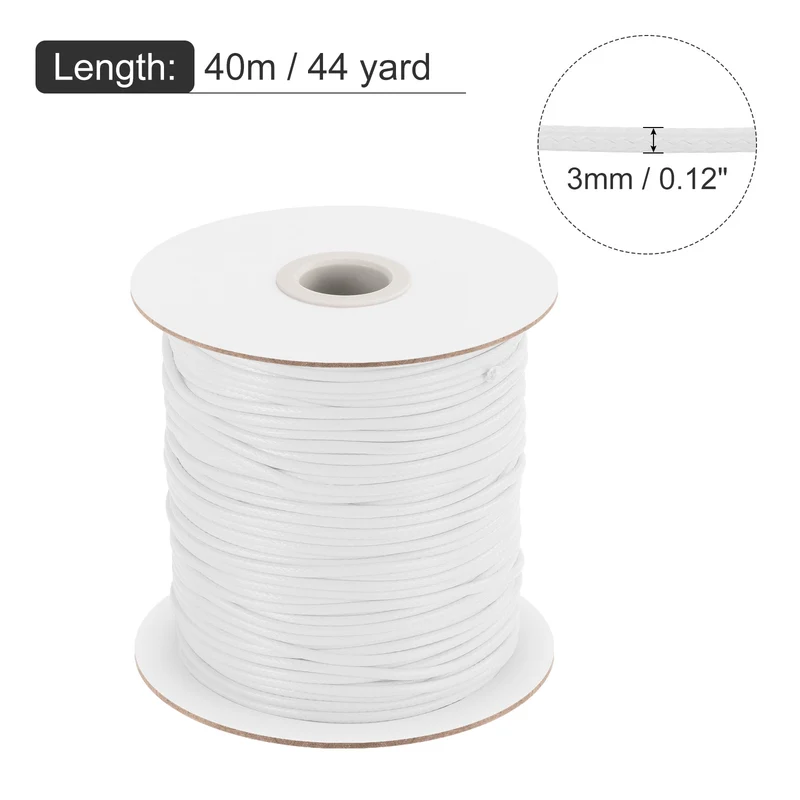 White 3mm Waxed Cord 44 Yard Wax Bead Thread String for Jewelry Making