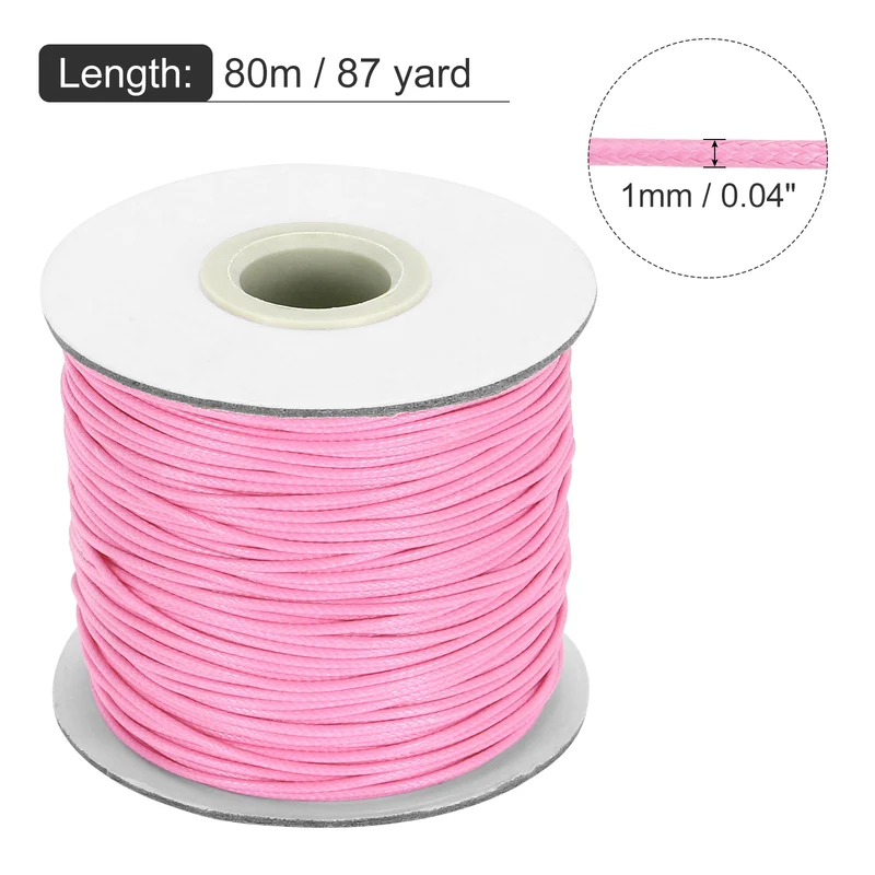 Waxed Cord 1mm Waxed Thread 87 Yard Wax String Leather Cord (Pink)