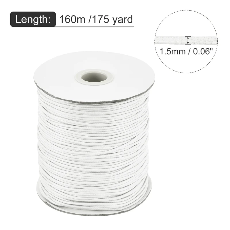 White 1.5mm Waxed Cord 175 Yard Wax Bead Thread String for Jewelry Making