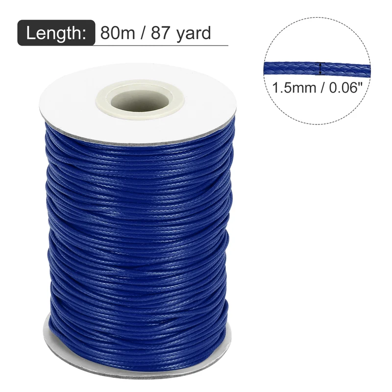 Waxed Cord 1.5mm Waxed Thread 87 Yard Wax String Leather Cord (Dark Blue)