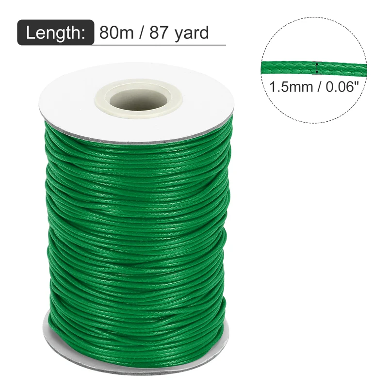 Waxed Cord 1.5mm Waxed Thread 87 Yard Wax String Leather Cord (Green)