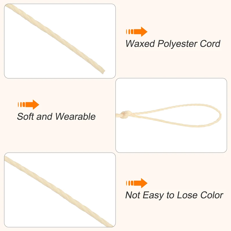 Waxed Cord 0.45mm Waxed Thread 87 Yard Wax String Leather Cord (Light Beige)